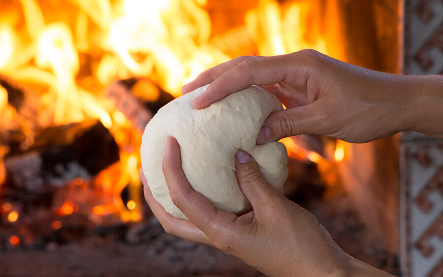 freshly prepared pizza dough
